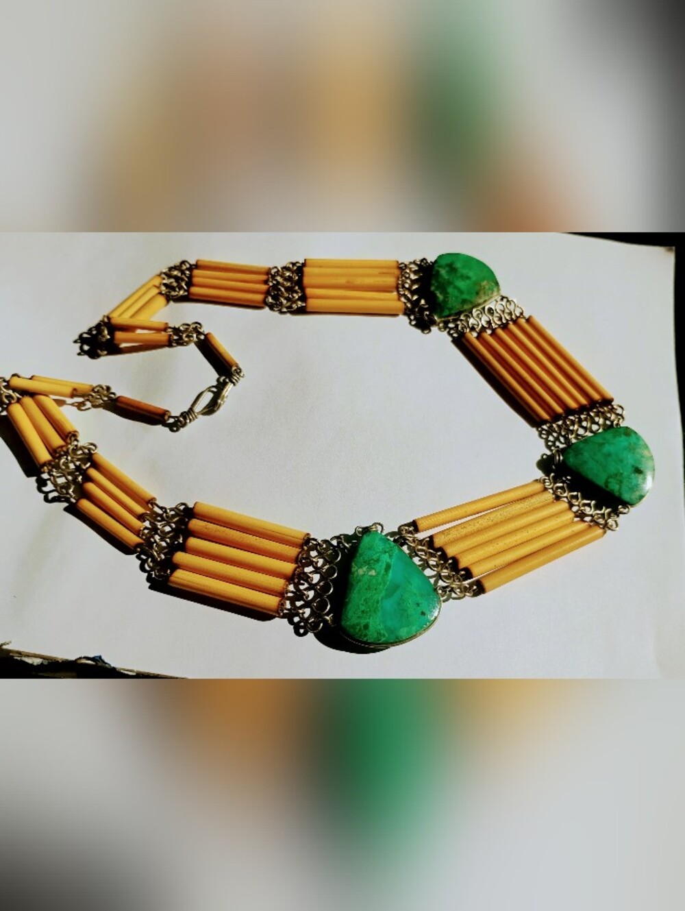 Peruvian Bamboo Wood Beads & Chrysocolla Stone Necklace